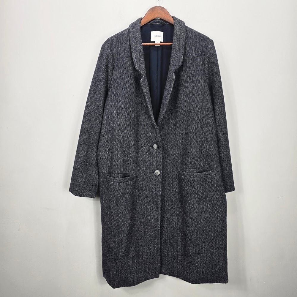 Old Navy Longline Coat XL Blue Herringbone Single Breast Office Winter Overcoat